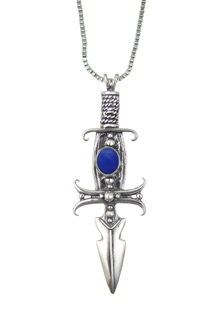 Sterling Silver Deathmaker Knife Dagger Pendant With Blue Onyx